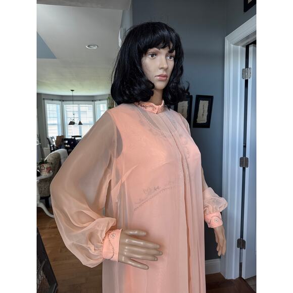 Vintage 1960s Elgin Peach Chiffon Dress & Sheer Overlay Set medium - Picture 10 of 17